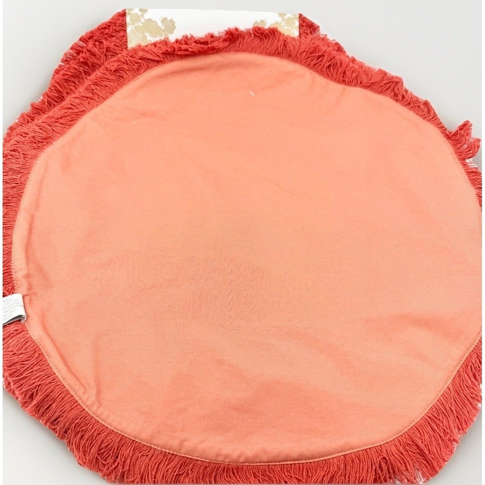 Shabby Chic Set of 4 Round Placemats ~ Brick Red Textured Fringe 17" Cotton Poly - Picture 4 of 5